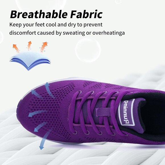 Women's Purple Running Shoes Tennis Athletic Gym Walking Fashion Sneakers - Picture 3 of 6